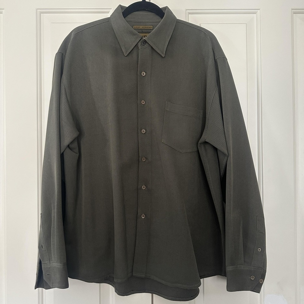 Bruno Shirt Men XL Olive Green Sueded Microfiber Long Sleeve ButtonUp Casual Top